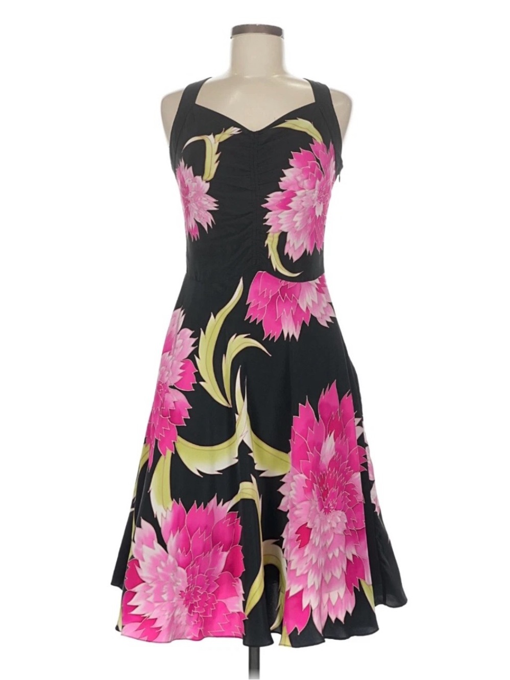 100% Silk Black Floral Dress Size 8